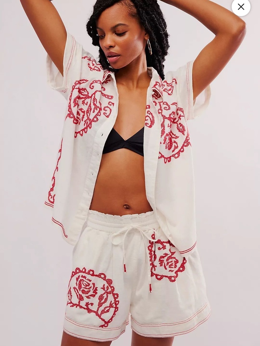 Free People Summer Love Embroidered Two-Piece Short Set -#033
